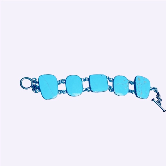 Vintage Mexican Sterling Silver Turquoise Link Bracelet | CFJ 925 Marked - Picture 14 of 16